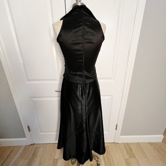 Vintage 1990s Black Ruched Tuxedo Style Dress Gown Tadashi Size 4 - Picture 3 of 7